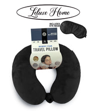 Leluxe Travel Neck Pillow and Eye Mask set - Memory Foam: Black