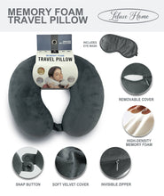 Leluxe Travel Neck Pillow and Eye Mask set - Memory Foam: Black